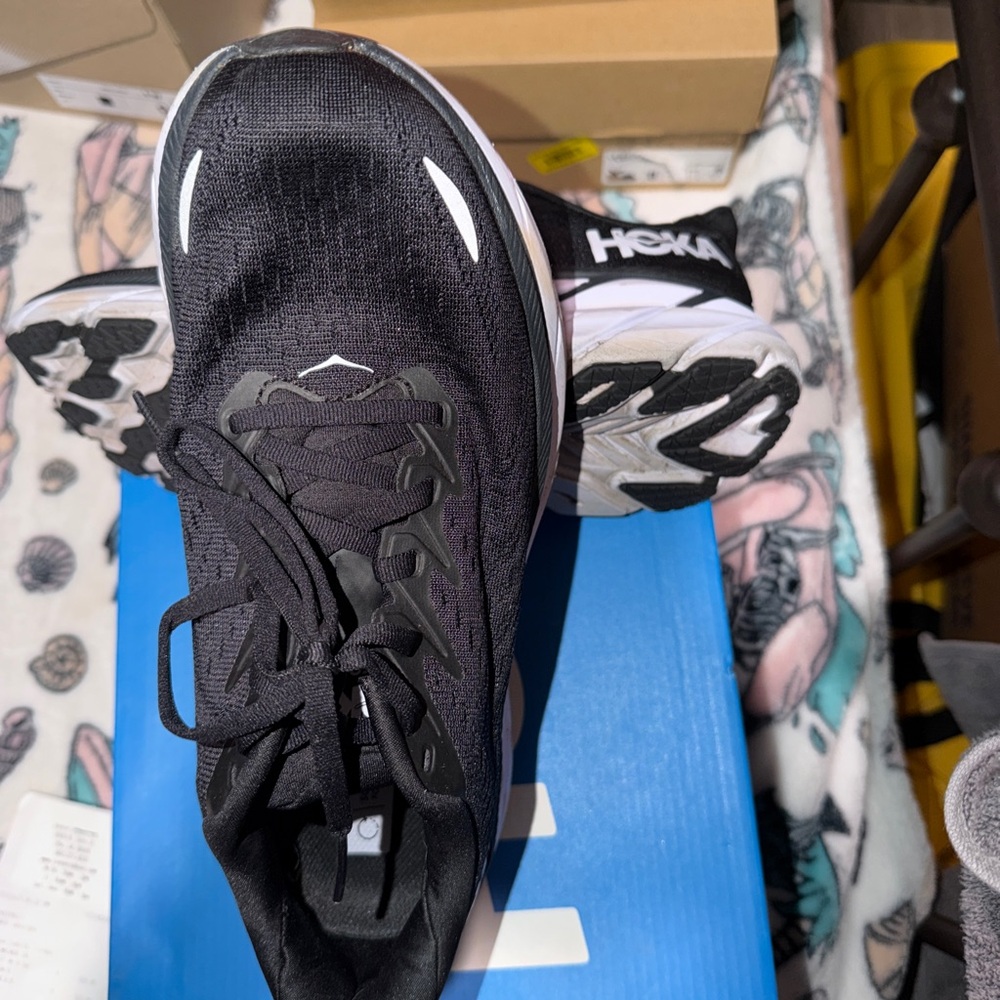 Hoka Clifton  Black and White Running Shoes